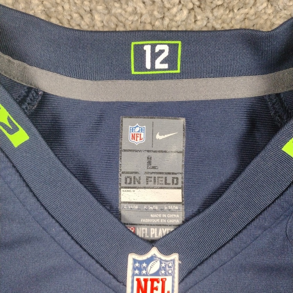 Nike On Field Seattle Seahawks NFL Jersey Shirt Russell Wilson #3 Youth LG Blue - Picture 6 of 16